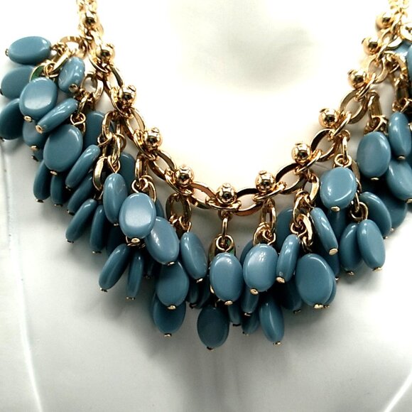 Vintage-Look SHB Blue Acrylic Beaded Necklace Gold-tone Chain NWOT - Picture 6 of 14